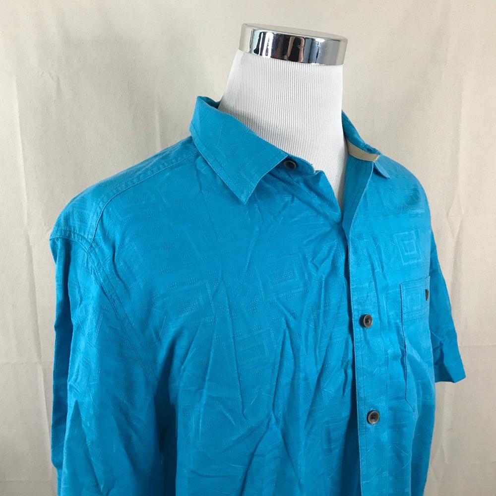 Territory Ahead Large Lounge Shirt Blue Geometric Jacquard Cotton Short Sleeve
